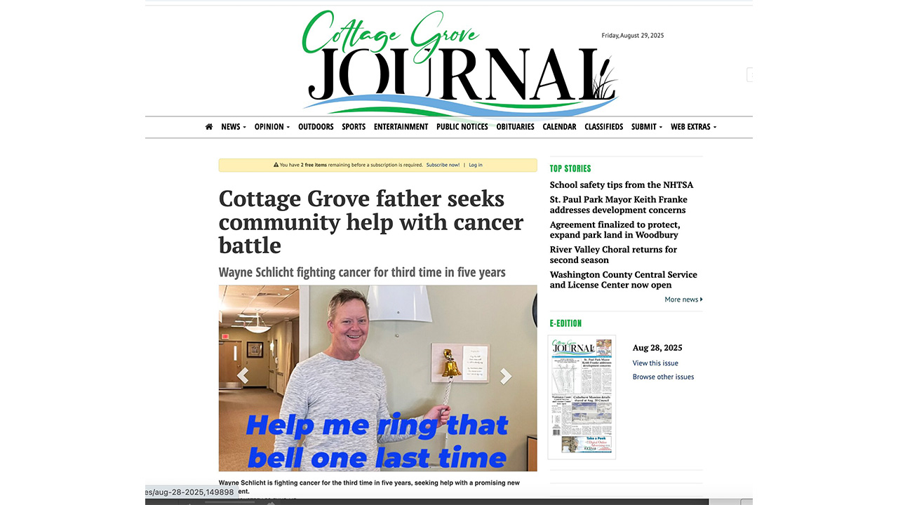 Wayne Schlicht in the Cottage Grove Journal
